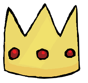 Crown, a standard emoji, drawn in MS paint style. It is a shiny yellow, with three points and three red gems.